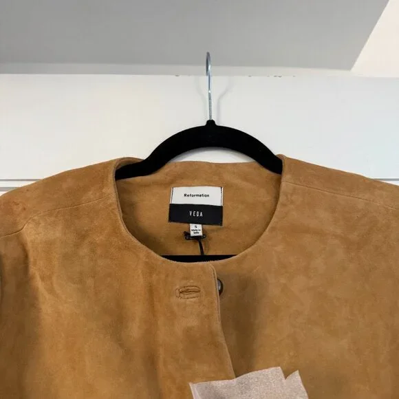 Reformation Veda Reed Jacket In Parmesan Suede Leather Sz Small